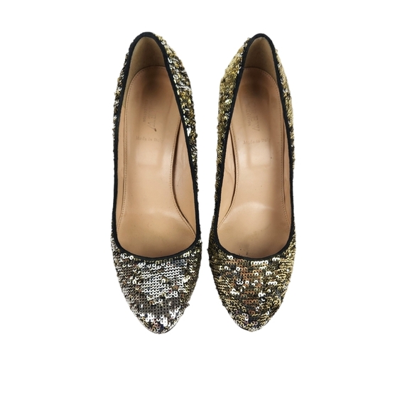 J. Crew Sloane Sequin Silver Gold Pumps Heels Suede Leather Prom Women's Size 9 - Picture 8 of 12